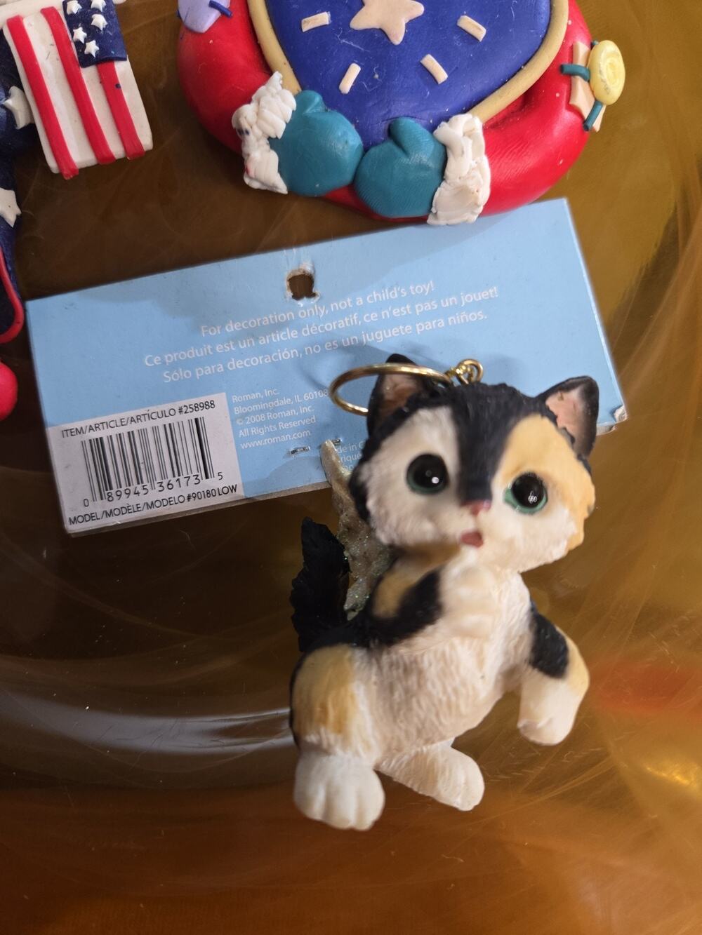Roman Inc 2008 Calico Cat Angel Ornament #258988 – Resin Kitty with Glitter Wing